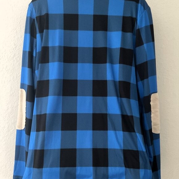 BLUE PLAID COLORBLOCK ELBOW PATCH CARDIGAN GUC - Picture 9 of 11